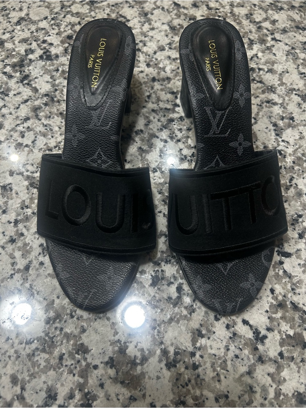 Louis Vuitton Black Monogram Slide Mules